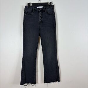 Hidden High Rise Flare Jeans Black Wash Button Fly Size 26 Raw Edge